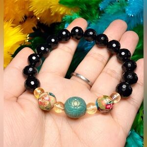 Black Onyx & Citrine Bracelet | Faceted Onyx | Handmade Statement Bracelet